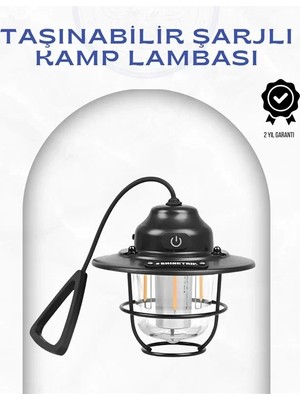 Asiltech Geometrik Tasarımlı Vintage Kamp Lambası – Type-C Şarj, Ayarlanabilir Parlaklık