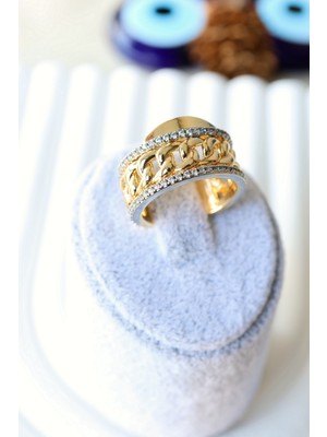 First Jewelry Ayarlanabilir Zirkon Taşlı Gold Yüzük