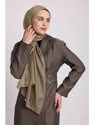 AYSHARA Katre-I Zerâfet Monogram Düz Desenli Çift Taraflı Şal - Olive Kahve