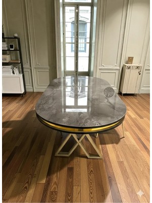 Msy Home Ironi Gold/krom Detaylı Lake Panel 90*170 cm Oval Masa
