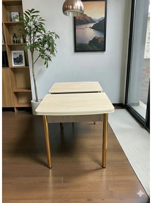 Msy Home Traverten/sonomo/siyah Mermer Gold/krom Ayaklı Mdf 80*130 Kelebek Açılabilr Yemek Masası