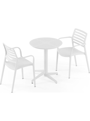 Tilia 2 Kişilik Polipropilen Masa Takımı Süt Beyaz (Moon Katlanır Masa Ø60 cm + Louise-XL Kollu Sandalye)