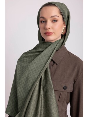 AYSHARA Katre-I Zerâfet Monogram Düz Desenli Çift Taraflı Şal - Haki Yeşil