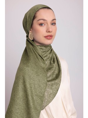 AYSHARA Bengi Monogram Düz Desenli Çift Taraflı Şal - Haki