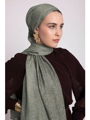 AYSHARA Bengi Monogram Düz Desenli Çift Taraflı Şal - Haki Yeşil