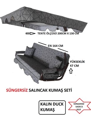 Mor Minder Süngersiz Tenteli Bahçe Salıncağı 3 Kişilik Gri Kumaş Seti Modern Tasarım