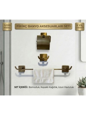 Antik Paslanmaz Pirinç 3’lü Banyo Seti Mat Gold – Uzun Havluluk, Tuvalet Kağıtlık, Bornozluk