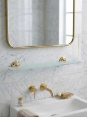 Clk Banyo Bella Sarı Kromaj Kaplama Camlı Banyo Etejer - Duvara Montajlı Lüks Banyo Rafı - 50 cm