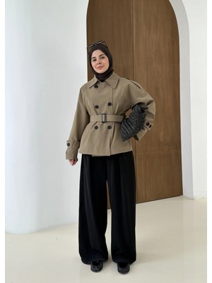 Moda Aksa 2091 Bershka Premium Trenç Yeşil