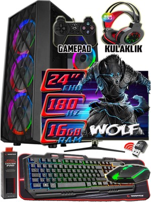 Warbox Wolf 24" 180hz Monitör Xeon X5650 16GB Ram 256GB SSD 250GB HDD R7 240-4GB E.kartı Gaming Takım Bilgisayar
