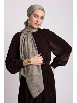 AYSHARA Bengi Monogram Düz Desenli Çift Taraflı Şal - Koyu Kül Vizon