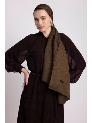 AYSHARA Bengi Monogram Düz Desenli Çift Taraflı Şal - Koyu Karamel