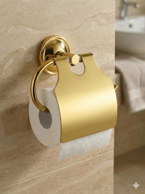 Clk Banyo Bella Geniş Kapaklı Paslanmaz Pirinç Tuvalet Kağıtlığı - Lüks Banyo Tipi Kapaklı Kağıt Tutucu Sarı