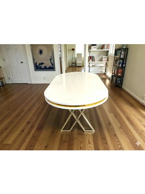 Msy Home Beyaz Gold Detaylı Lake Panel 90*170 cm Oval Masa