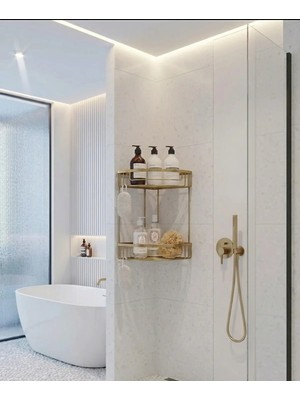Antik Gold 2'li Banyo Şampuanlık Antik Gold Banyo Rafı Pirinç Malzeme Paslanmaz Eskitme