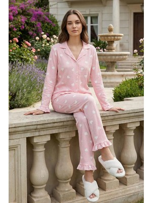 C&city Bürümcük Dokulu Düğmeli Pijama Takım Kalp