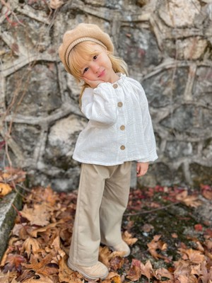 Butik Kız Çocuk Müslin Gömlek Gabardin Pantolon 2'li Takım Alt - Üst Takım