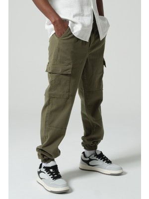 Maule Beli Lastikli Bağcıklı, Paça Lastikli, Rahat Fit, Esnek Gabardin Kargo Erkek Pantolon