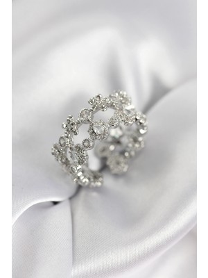 Erdo Ticaret Buğz Zirkon Taşlı 2'li Model Gümüş Renk Kadın Yüzük