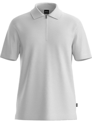 Boss Erkek Regular Fit Yarım Fermuarlı Kısa Kollu Beyaz Polo Yaka T-Shirt 50537954-100