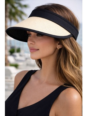 Aydın Şapkacınız Geniş Siperlikli Hasır Görünümlü Ayarlanabilir Kadın Vizör Şapka – Hafif & Şık Yazlık Güneş Şapkası