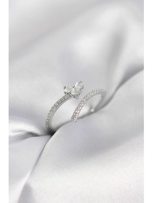 Erdo Ticaret Buğz Gümüş Renk Zirkon Taşlı Kuyruklu Kalp Model Kadın Yüzük