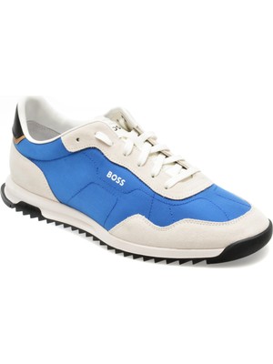 Boss Erkek Marka Logolu Bağcıklı Kaydırmaz Tabanlı Günlük Beyaz-Mavi Sneaker 50517276-462