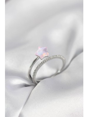 Erdo Ticaret Buğz Gümüş Renk Zirkon Taşlı Pembe Halley Model Kadın Yüzük