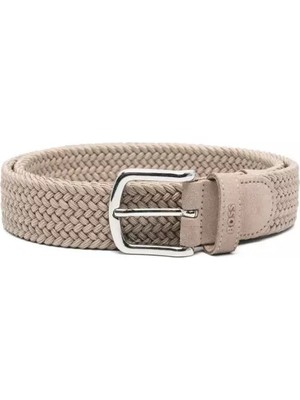 Boss Erkek Deri Detaylı Kabartma Logolu Dokuma Bej Kemer 50537169-230