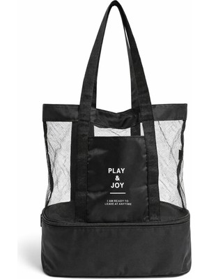 Ecrou Altı Fermuarlı File Plaj Çantası