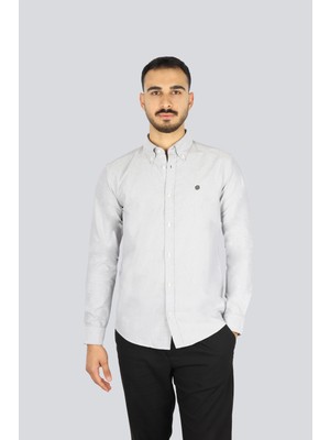 Boss Erkek Slim Fit %100 Pamuklu Logo Işlemeli Uzun Kollu Gri Gömlek 50544951-342