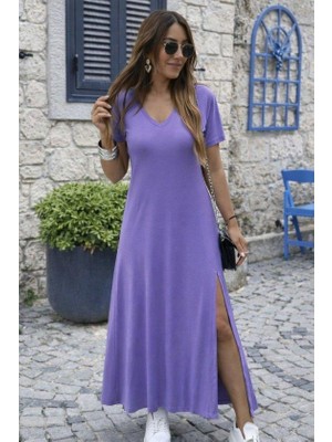 Mareandpanda Kadın Kısa Kollu V Yakalı Maksi Boy Viskon Elbise