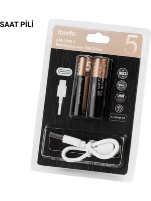 Alfa Aksesuar 03 USB Type-C ile Hızlı Şarj Edilebilen Aa Lityum Pil