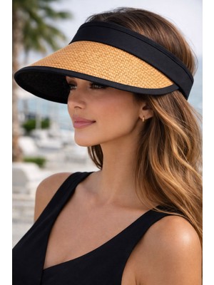 Aydın Şapkacınız Geniş Siperlikli Hasır Görünümlü Ayarlanabilir Kadın Vizör Şapka – Hafif & Şık Yazlık Güneş Şapkası