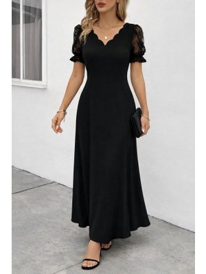 Mareandpanda Kadın Kısa Kollu V Yakalı Uzun Janjan Elbise