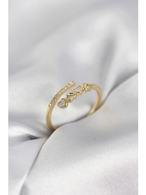 Erdo Ticaret Buğz Gold Renk Zirkon Taşlı Minimal Kalp Model Kadın Yüzük