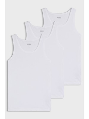 Boss Erkek %100 Pamuk Kalın Askı Slim Fit Beyaz Atlet 50475278-100