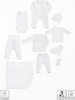 Mama Padre Mabel Yenidoğan Organik Hastane Çıkış Seti 10 Parça + Emzirme Önlüğü Hediye