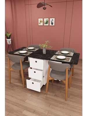Asra Trend Lüks Katlanır Mutfak Yemek Masası Takımı %100 Mdf Çekmeceli Çalışma Masası Sandalye KMS30