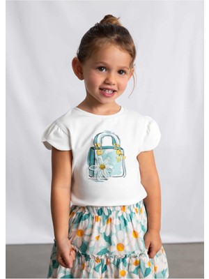 Mayoral Yazlık Kız Çocuk Baskılı Tshirt - Ekru