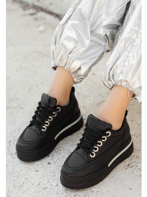 Bluefeet Siyah Cilt Bağcıklı Spor Ayakkabı