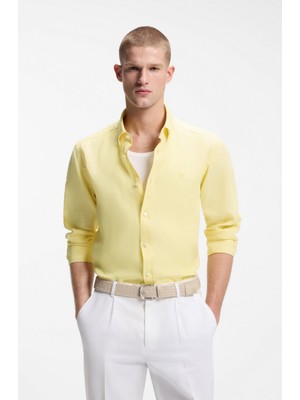 Boss Erkek Gömlek Yaka Düğme Kapama Uzun Kol Sarı Gömlek 50556077-749