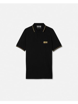 Versace Erkek Regular Fit Pamuklu Kolarında Şerit Desenli Kısa Kollu Siyah T-Shirt 80GAGT05 CJ01T-G89