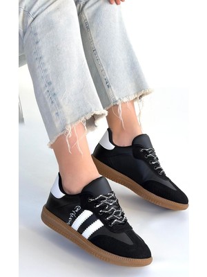 Bluefeet Siyah Cilt Bağcıklı Spor Ayakkabı