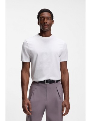 Boss Erkek %100 Pamuklu Logo Detaylı Bisiklet Yaka Kısa Kollu Beyaz T-Shirt 50558850-100