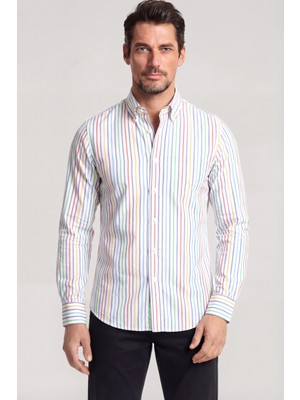 Paul & Shark Erkek Regular Fit Çizgili Desenli Pamuklu Uzun Kollu Çok Renkli Gömlek 26413152-V91