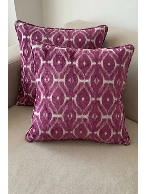 Mefaks Tekstil Ikat Desenli Kırlent Kılıfı 2'li Set | Mürdüm Mor Koltuk Yastık Kılıfı 45X45 cm