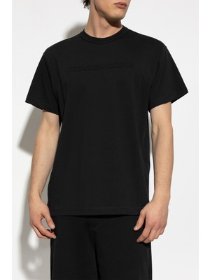 Versace Erkek Normal Kesim Pamuklu Kabartma Logo Desenli Yuvarlak Yakalı Kısa Kollu Siyah T-Shirt 80GAHE09 CJ00E-899
