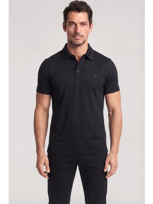 Paul & Shark Erkek Regular Fit Metalik Logo Detaylı Pamuklu Kısa Kollu Siyah-Altın Polo Yaka T-Shirt 26411229-11G