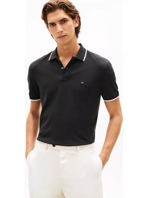 Tommy Hilfiger Erkek Düğme Kapama Kısa Kol %100 Pamuk Siyah Polo Yaka T-Shirt MW0MW42748-BDS